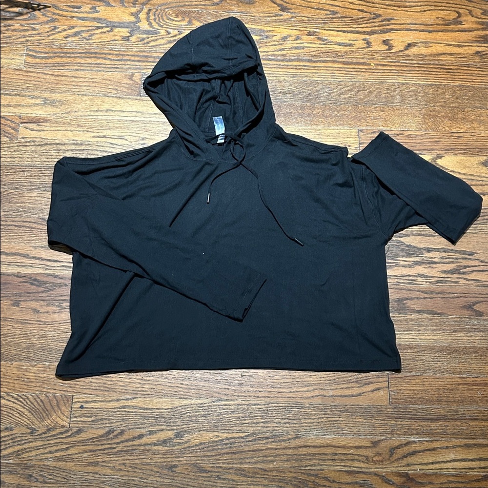 90 Degree By Reflex Charcoal Black Cropped Hooded Top - Picture 6 of 7
